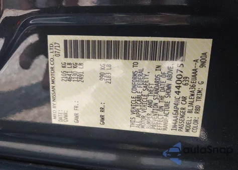 2017 Nissan Maxima 3.5 Sl z USA, uszkodzony, nr VIN 1N4AA6AP4HC440075